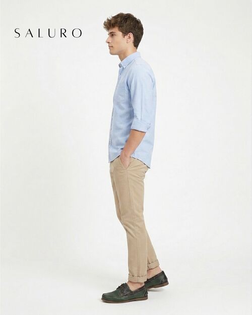 SALURO Deri Erkek Yeşil Kombin Tekne Ayakkabı