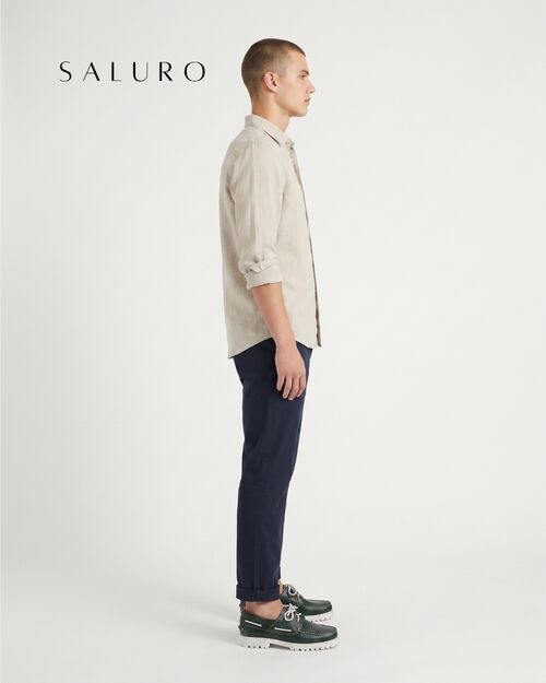 SALURO Deri Erkek Beyaz Tabanlı Yeşil Tekne Ayakkabısı