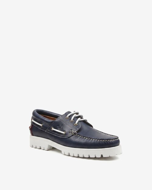 SALURO Deri Erkek Beyaz Tabanlı Lacivert Tekne Ayakkabısı