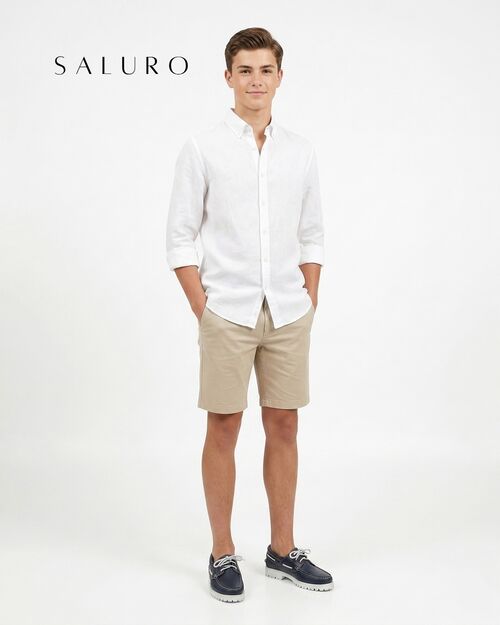 SALURO Deri Erkek Beyaz Tabanlı Lacivert Tekne Ayakkabısı