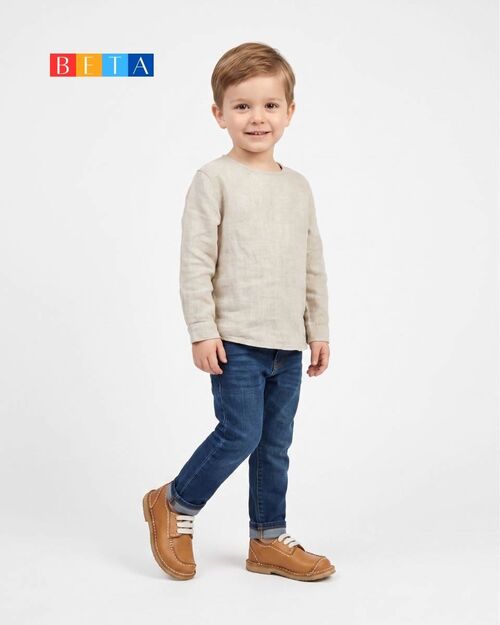 BETA Kids Deri Erkek Çocuk Önden Saraçlı Taba Ayakkabı