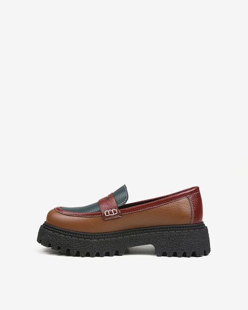 REBETA Deri Kadın Taba Kombin Loafer Ayakkabı