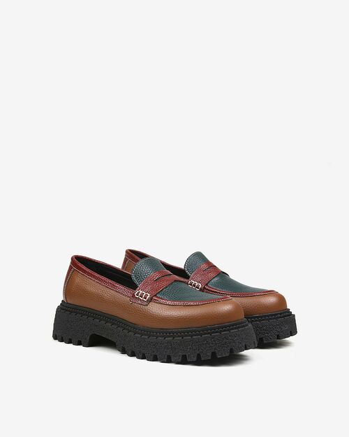 REBETA Deri Kadın Taba Kombin Loafer Ayakkabı
