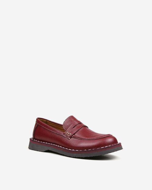 REBETA Deri Kadın Dikiş Detaylı Bordo Loafer Ayakkabı
