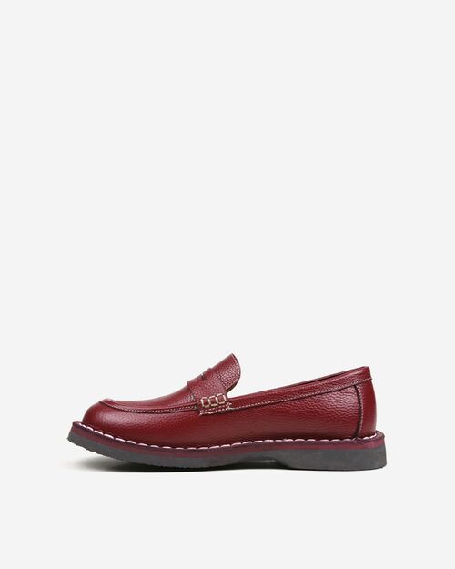 REBETA Deri Kadın Dikiş Detaylı Bordo Loafer Ayakkabı
