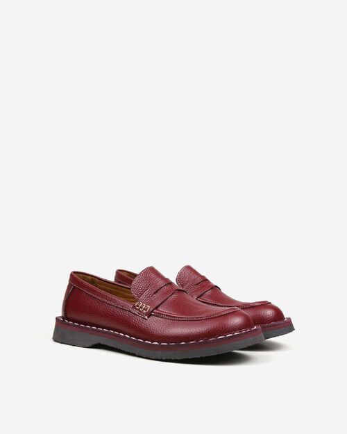 REBETA Deri Kadın Dikiş Detaylı Bordo Loafer Ayakkabı