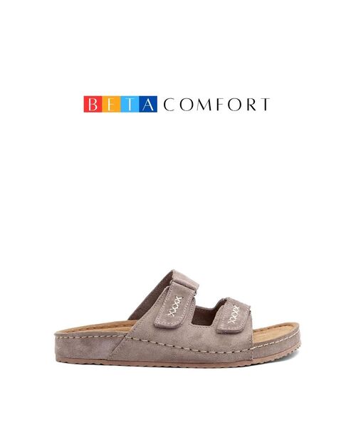 BETA Comfort Kadın Çift Bantlı Saraçlı Vizon Süet Terlik