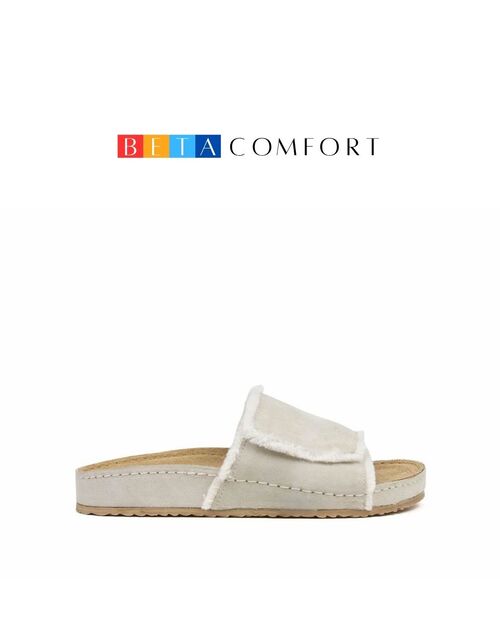 BETA Comfort Deri Kadın Püskül Detaylı Bej Süet Terlik