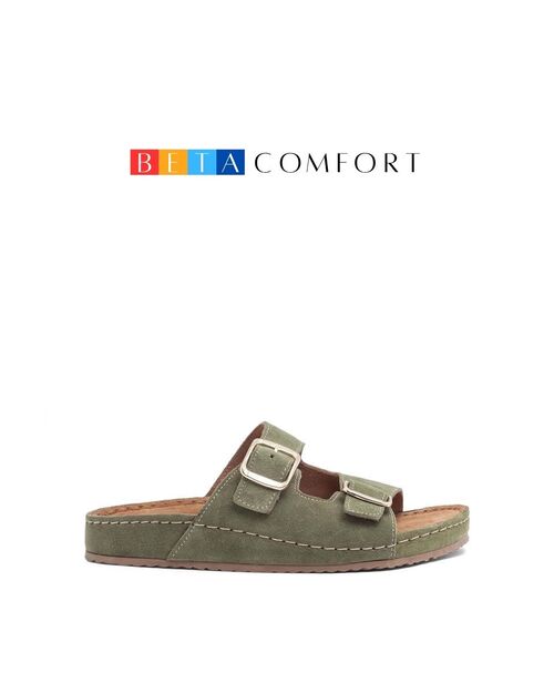 BETA Comfort Kadın Toka Detaylı Yeşil Süet Terlik