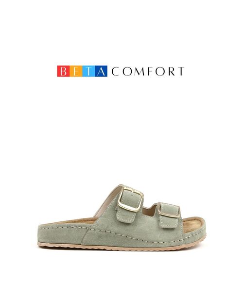 BETA Comfort Kadın Toka Detaylı Su Yeşili Süet Terlik