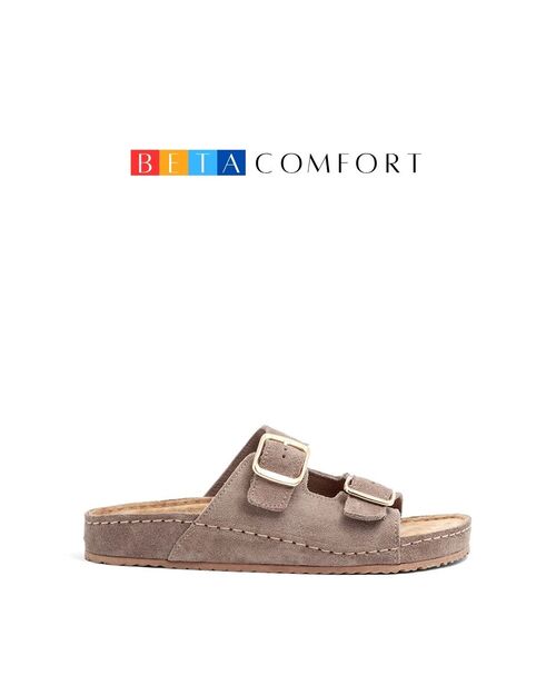 BETA Comfort Kadın Toka Detaylı Vizon Süet Terlik