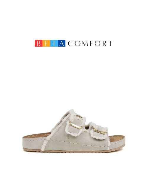 BETA Comfort Kadın Püsküllü Toka Detaylı Bej Süet Terlik