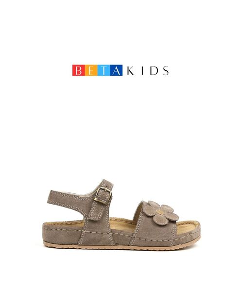 BETA Kids Kız Çocuk Çiçek Detaylı Tokalı Vizon Süet Sandalet