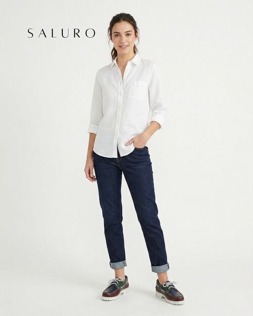 SALURO Deri Kadın Beyaz Tabanlı Bordo Yeşil Kombin Tekne Ayakkabısı