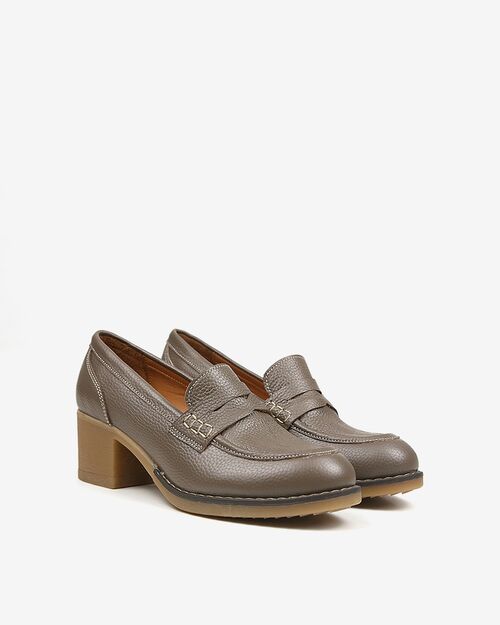 REBETA Deri Kadın Vizon Topuklu Loafer Ayakkabı