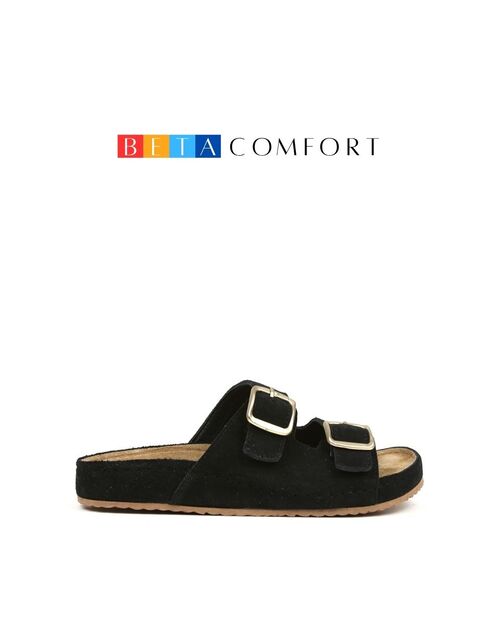 BETA Comfort Kadın Toka Detaylı Siyah Süet Terlik