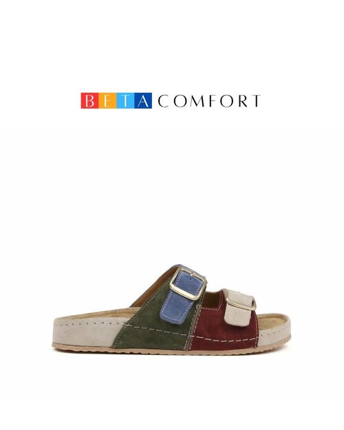 BETA Comfort Kadın Toka Detaylı Bordo Kombin Süet Terlik