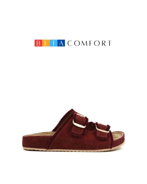 BETA Comfort Kadın Püsküllü Toka Detaylı Bordo Süet Terlik