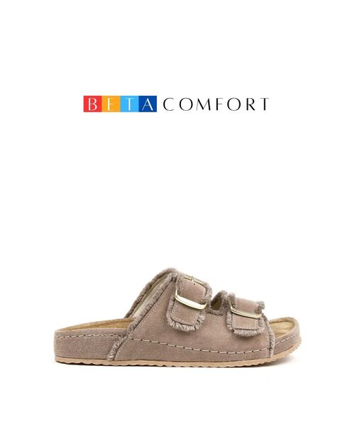 BETA Comfort Kadın Püsküllü Toka Detaylı Vizon Süet Terlik