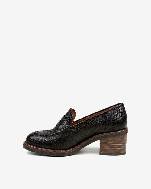 REBETA Deri Kadın Siyah Topuklu Loafer AyakkabıREBETA Deri Kadın Siyah Topuklu Loafer Ayakkabı