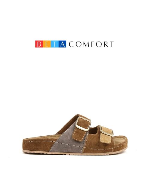 BETA Comfort Kadın Toka Detaylı Taba Kombin Süet Terlik