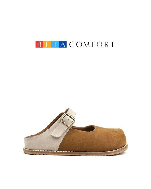 BETA Comfort Kadın Toka Detaylı Önü Kapalı Taba Kombin Süet Terlik