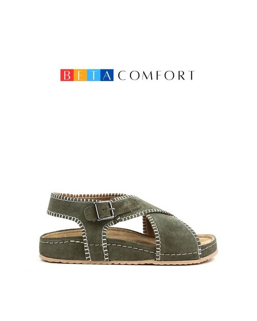 BETA COMFORT Kadın Saraçlı Yeşil Süet Deri Sandalet