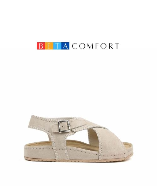 BETA COMFORT Kadın Saraçlı Bej Süet Deri Sandalet