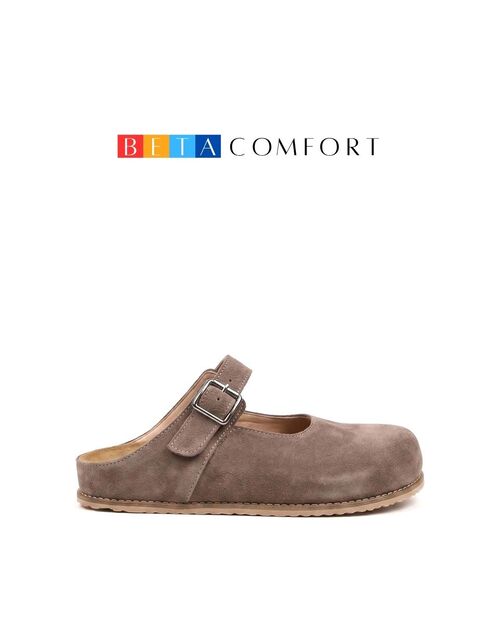 BETA Comfort Kadın Toka Detaylı Önü Kapalı Vizon Süet Terlik