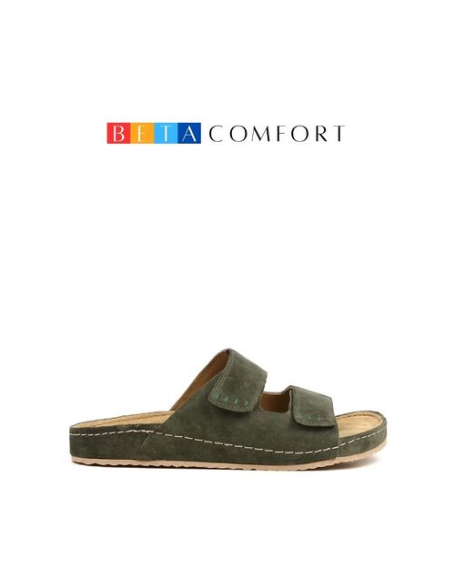 BETA Comfort Deri Erkek Saraçlı Yeşil Süet Terlik