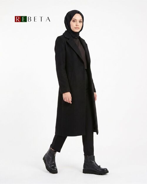 REBETA Deri Kadın Önü Fermuarlı Siyah Bot