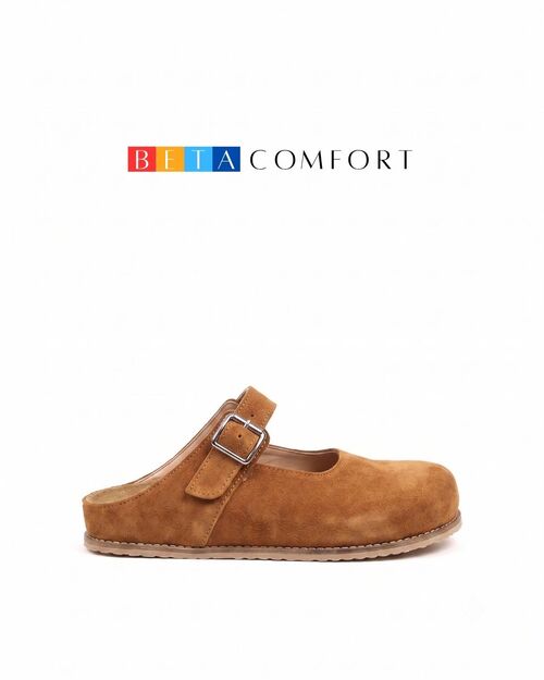 BETA Comfort Kadın Toka Detaylı Önü Kapalı Taba Süet Terlik