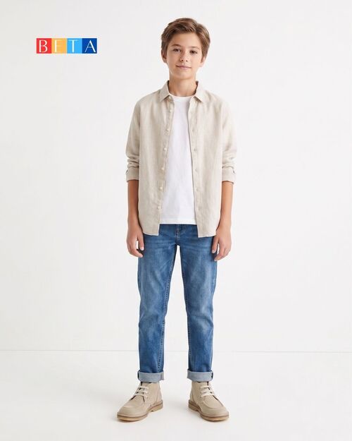 BETA Kids Deri Erkek Çocuk Bağcıklı Bej Süet Bot