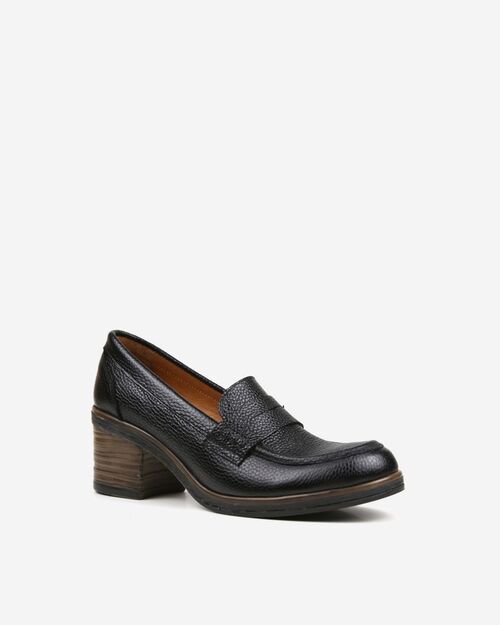 REBETA Deri Kadın Siyah Topuklu Loafer Ayakkabı