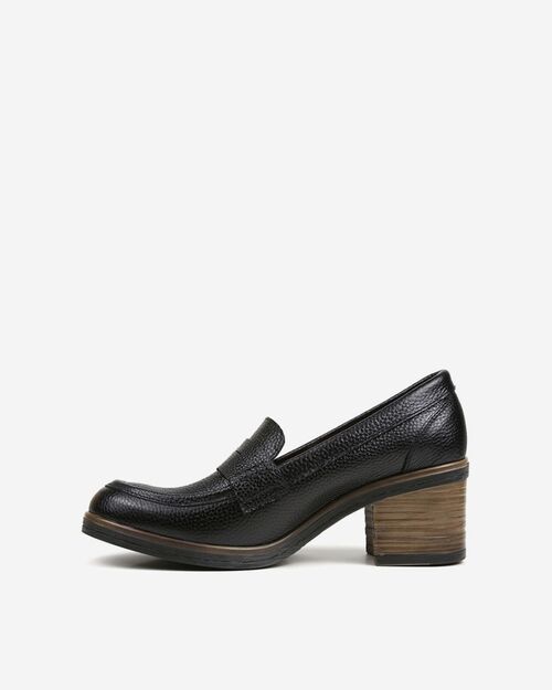 REBETA Deri Kadın Siyah Topuklu Loafer Ayakkabı