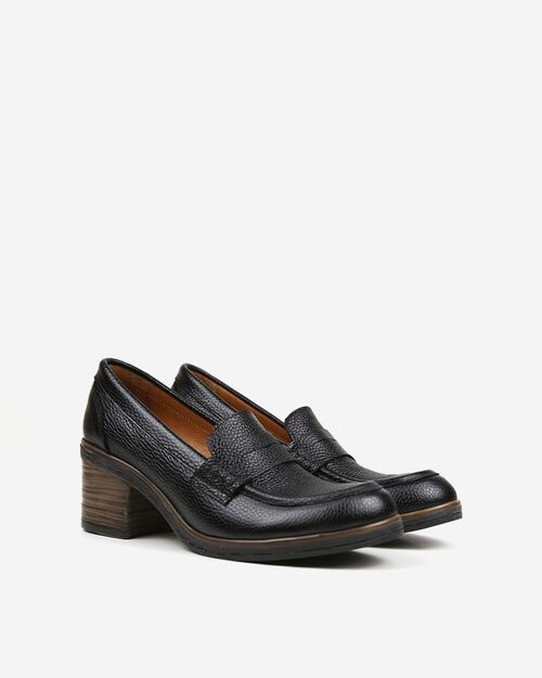 REBETA Deri Kadın Siyah Topuklu Loafer Ayakkabı