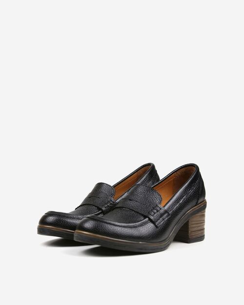 REBETA Deri Kadın Siyah Topuklu Loafer Ayakkabı