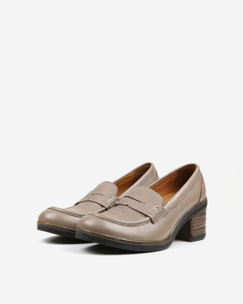 REBETA Deri Kadın Vizon Topuklu Loafer Ayakkabı
