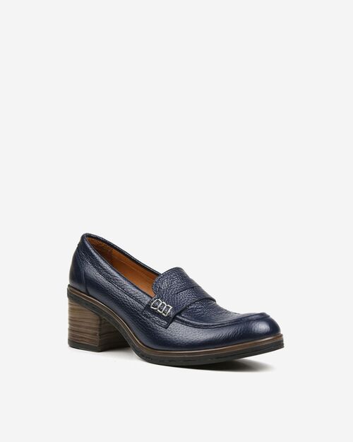 REBETA Deri Kadın Lacivert Topuklu Loafer Ayakkabı