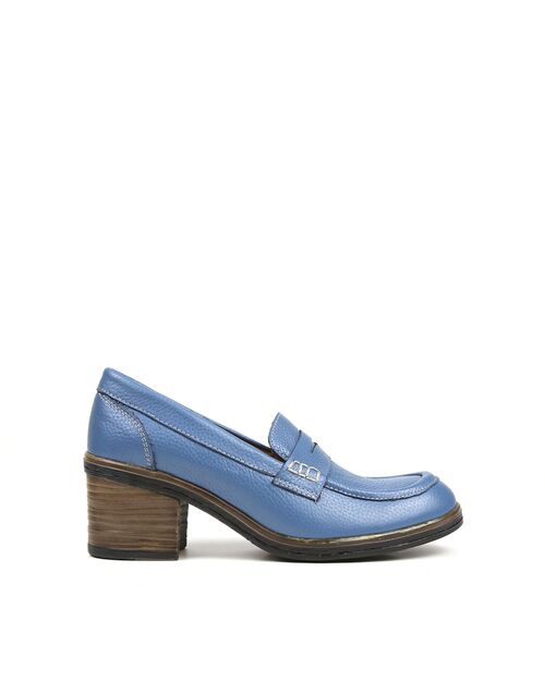 REBETA Deri Kadın Mavi Topuklu Loafer Ayakkabı