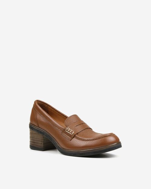 REBETA Deri Kadın Taba Topuklu Loafer Ayakkabı