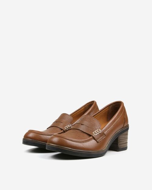 REBETA Deri Kadın Taba Topuklu Loafer Ayakkabı