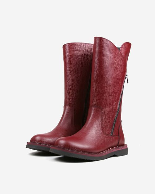 BETA Deri Kadın Fermuar Detaylı Bordo Çizme