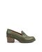 REBETA Deri Kadın Haki Topuklu Loafer Ayakkabı